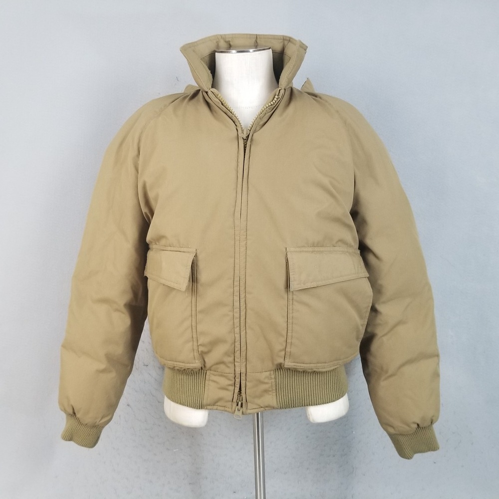 Cabela's Bomber Jacket Men L Tan Down Stuffed Vintage Hooded Puffer Coat Outdoor